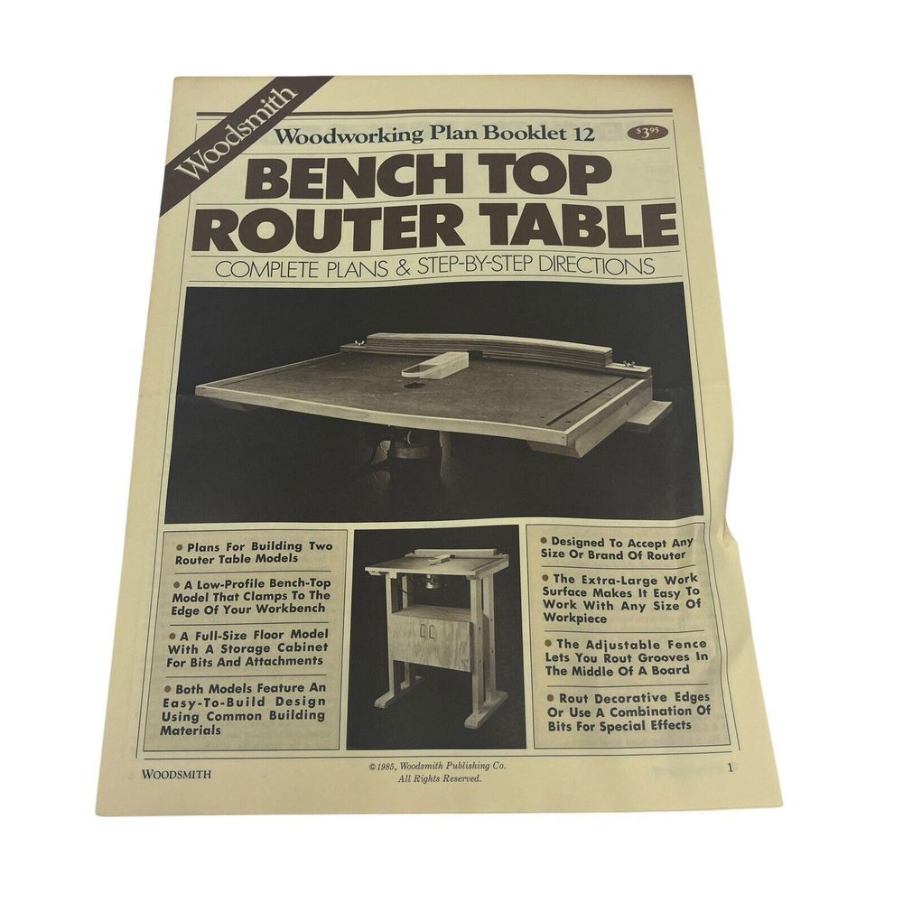 Woodsmith Woodworking Plan Booklet 12 BENCH‎ TOP ROUTER TABLE Complete Plans